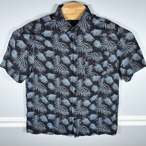 Nat Nast Shirt Medium‎ Button Up Silk /Cotton All Over Print Hawaiian Camp Blue